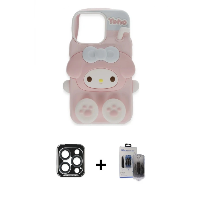 ieg™ iPhone 15 Pro Max Kılıf Akış Yansıma - Siyah Vanessa Magic Hayalet Cam + PVD Metal Kamera Lens - LT