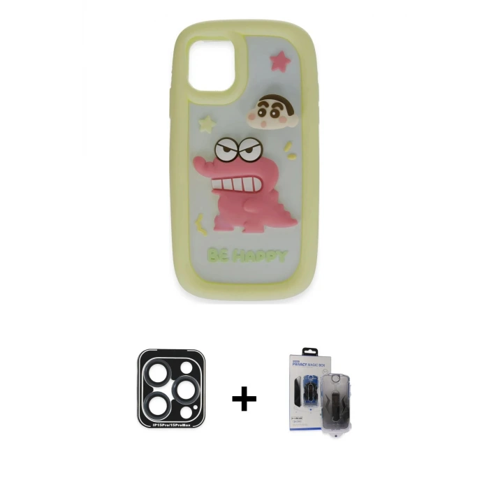 ieg™ iPhone 15 Pro Max Kılıf Akış Yansıma - Siyah Vanessa Magic Hayalet Cam + PVD Metal Kamera Lens - LT