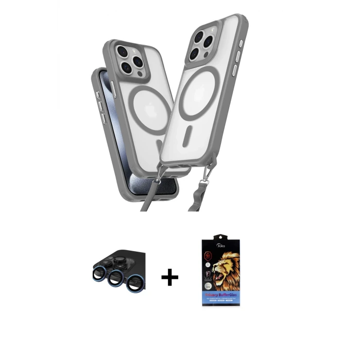 ieg™ iPhone 15 Pro Max Kılıf Atlas Doku Koleksiyonu - Siyah Buffer Hayalet Cam Ekran Koruyucu + Raze Metal Kamera Lens - LT