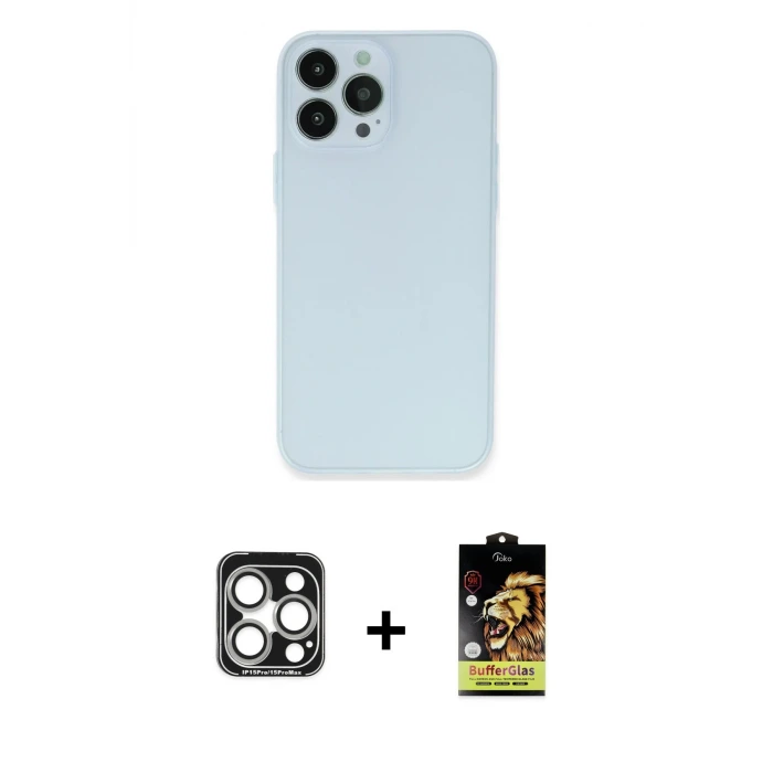 ieg™ iPhone 15 Pro Max Kılıf Atlas Minimal Prime - Siyah Buffer Cam Ekran Koruyucu + PVD Metal Kamera Lens - GS