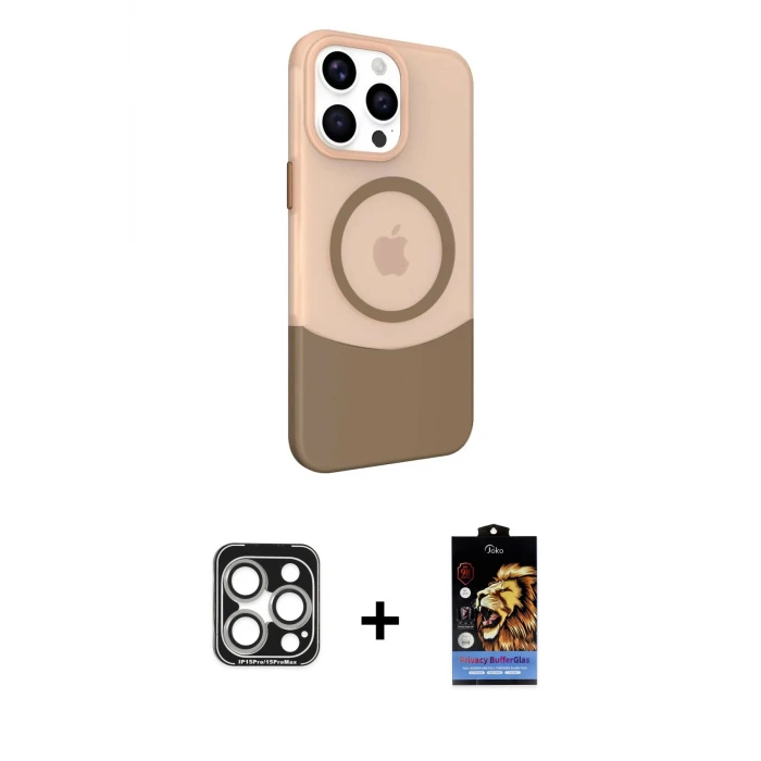 ieg™ iPhone 15 Pro Max Kılıf Çekirdek Asil Özel Seri - Siyah Buffer Hayalet Cam Ekran Koruyucu + PVD Metal Kamera Lens - GS