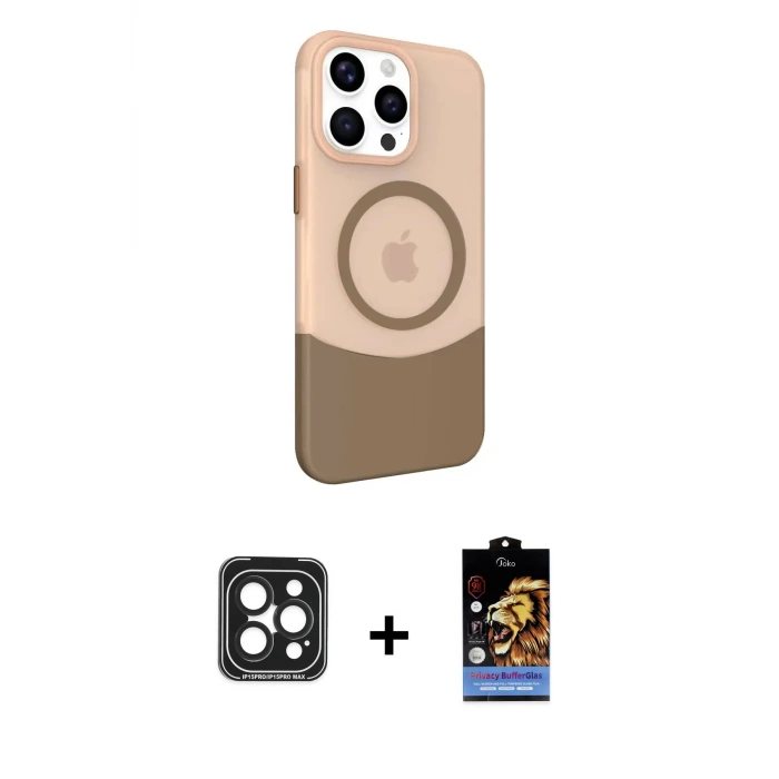 ieg™ iPhone 15 Pro Max Kılıf Çekirdek Asil Özel Seri - Siyah Buffer Hayalet Cam Ekran Koruyucu + PVD Metal Kamera Lens - SH
