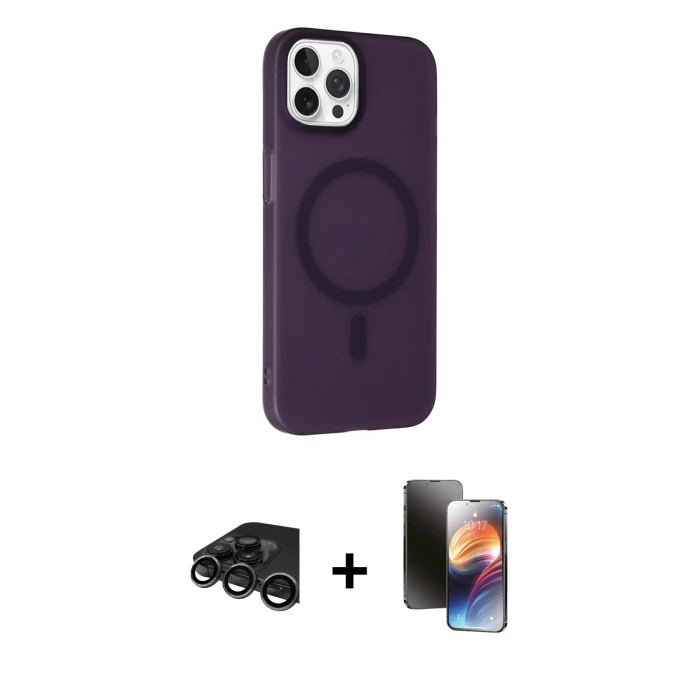 ieg™ iPhone 15 Pro Max Kılıf Çekirdek Modern Prime - Siyah 3D Antistatik Mat Seramik Nano Ekran Koruyucu + Raze Metal Kamera Lens - TMGI