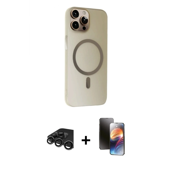 ieg™ iPhone 15 Pro Max Kılıf Çekirdek Modern Prime - Siyah 3D Antistatik Mat Seramik Nano Ekran Koruyucu + Raze Metal Kamera Lens - TMGI