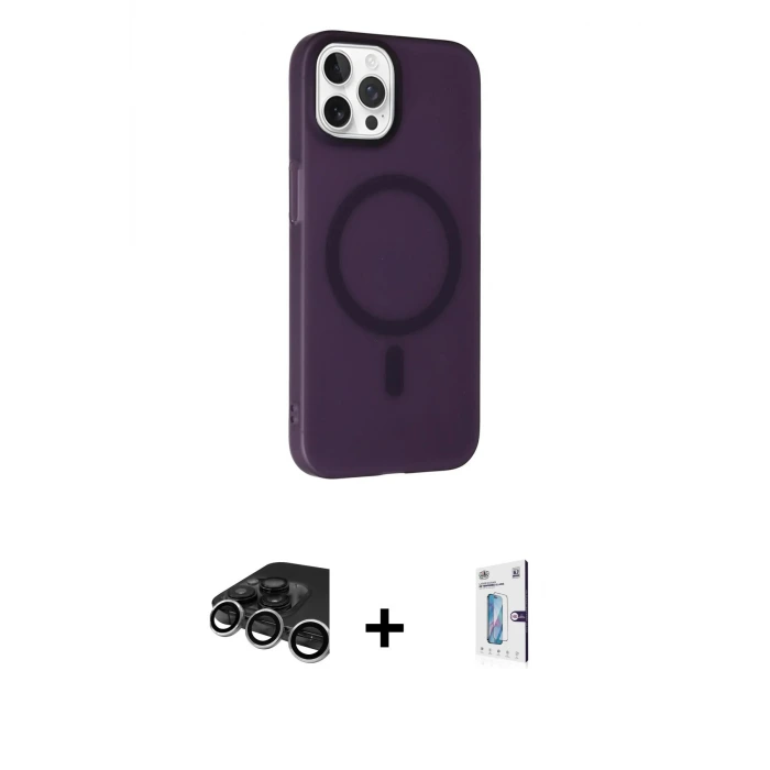 ieg™ iPhone 15 Pro Max Kılıf Çekirdek Modern Prime - Siyah Bilvis 0.18mm Plus Cam Ekran Koruyucu + Raze Metal Kamera Lens - GS