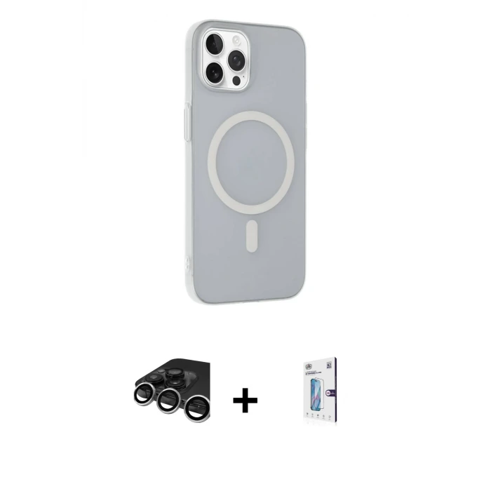 ieg™ iPhone 15 Pro Max Kılıf Çekirdek Modern Prime - Siyah Bilvis 0.18mm Plus Cam Ekran Koruyucu + Raze Metal Kamera Lens - GS