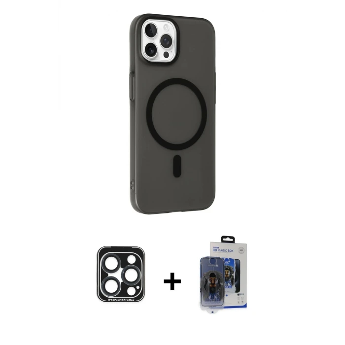 ieg™ iPhone 15 Pro Max Kılıf Çekirdek Modern Prime - Siyah Vanessa Magic Cam + PVD Metal Kamera Lens - LT
