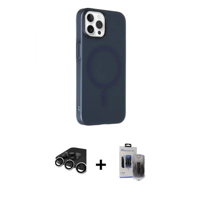 ieg™ iPhone 15 Pro Max Kılıf Çekirdek Modern Prime - Siyah Vanessa Magic Hayalet Cam + Raze Metal Kamera Lens - GS