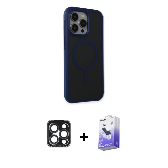 ieg™ iPhone 15 Pro Max Kılıf Çekirdek Yansıma Prime - Siyah Bilvis 5in1 5D Magic Hayalet Cam Ekran Koruyucu + PVD Metal Kamera Lens - LT