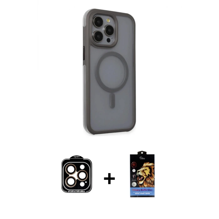 ieg™ iPhone 15 Pro Max Kılıf Çekirdek Yansıma Prime - Siyah Buffer Hayalet Cam Ekran Koruyucu + PVD Metal Kamera Lens - TU