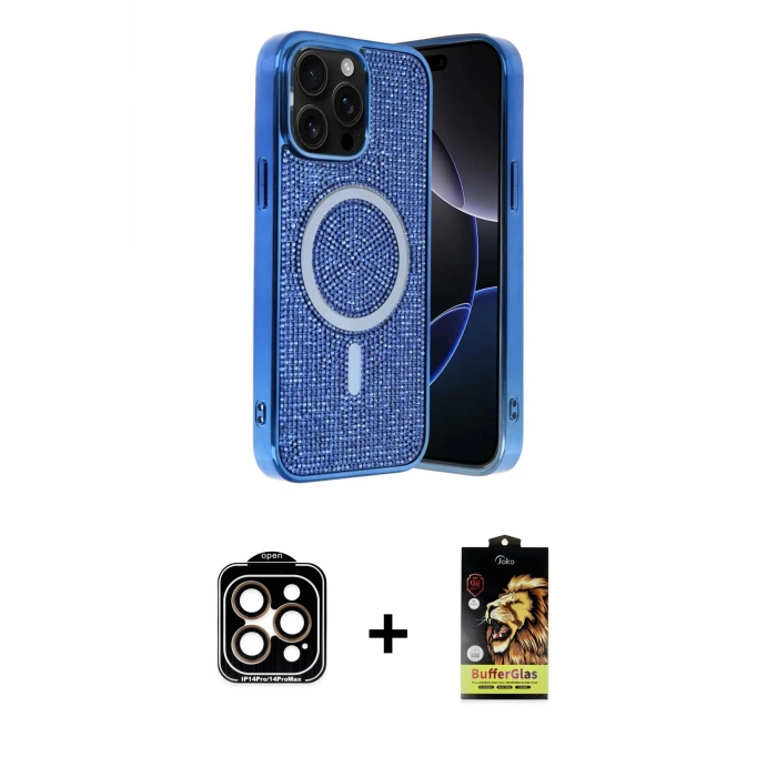 ieg™ iPhone 15 Pro Max Kılıf Eksen Çizgi - Siyah Buffer Cam Ekran Koruyucu + PVD Metal Kamera Lens - TU