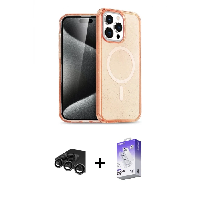ieg™ iPhone 15 Pro Max Kılıf Eksen Doku Koleksiyonu - Siyah Bilvis 5in1 3D Magic Cam Ekran Koruyucu + Raze Metal Kamera Lens - TMGI