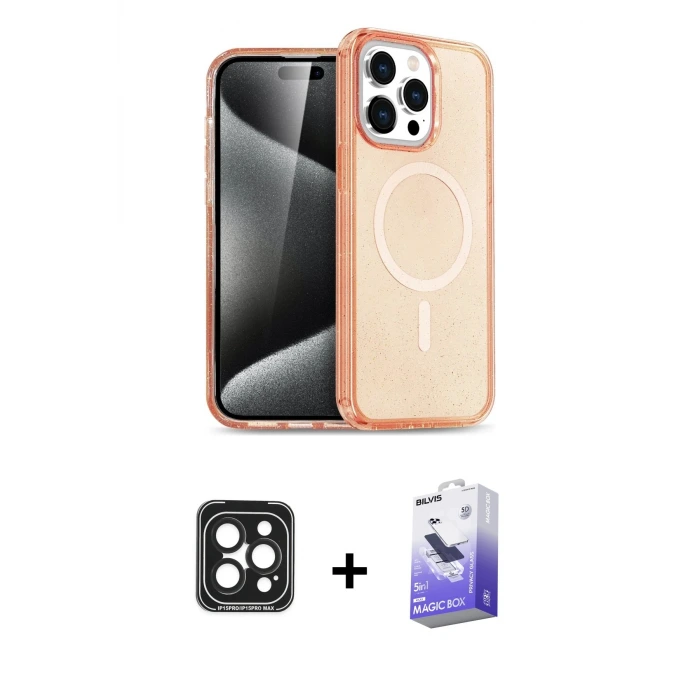 ieg™ iPhone 15 Pro Max Kılıf Eksen Doku Koleksiyonu - Siyah Bilvis 5in1 5D Magic Hayalet Cam Ekran Koruyucu + PVD Metal Kamera Lens - SH