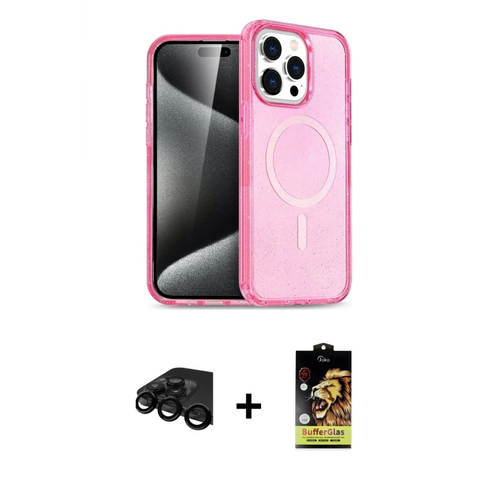 ieg™ iPhone 15 Pro Max Kılıf Eksen Doku Koleksiyonu - Siyah Buffer Cam Ekran Koruyucu + Raze Metal Kamera Lens - SH