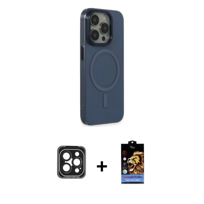 ieg™ iPhone 15 Pro Max Kılıf Eksen Işık Prime - Siyah Buffer Hayalet Cam Ekran Koruyucu + PVD Metal Kamera Lens - SH