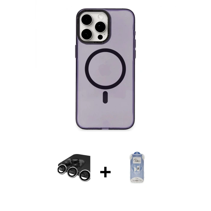 ieg™ iPhone 15 Pro Max Kılıf Eksen Işık Prime - Siyah Joko Magic 5D Cam + Raze Metal Kamera Lens - GS