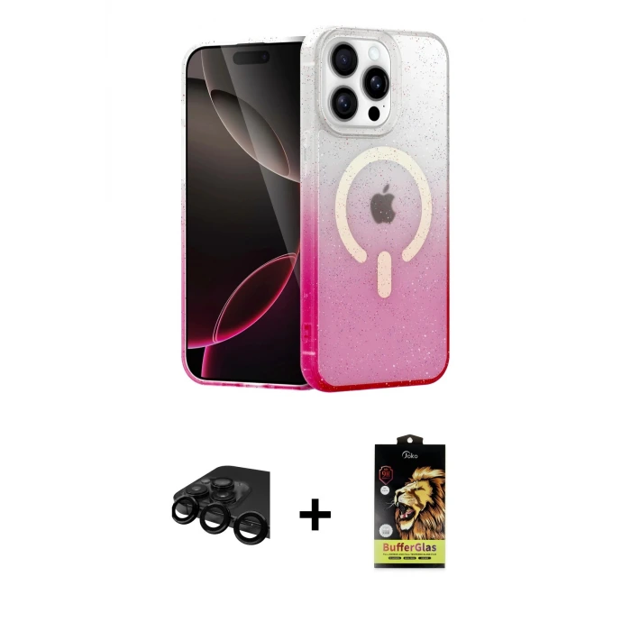 ieg™ iPhone 15 Pro Max Kılıf Eksen Minimal Özel Seri - Siyah Buffer Cam Ekran Koruyucu + Raze Metal Kamera Lens - SH