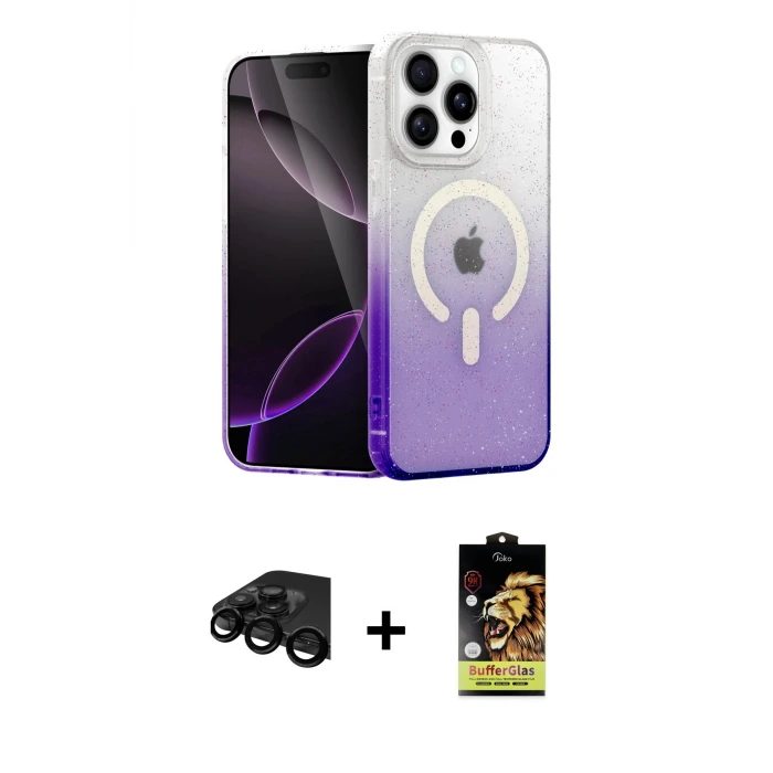 ieg™ iPhone 15 Pro Max Kılıf Eksen Minimal Özel Seri - Siyah Buffer Cam Ekran Koruyucu + Raze Metal Kamera Lens - SH