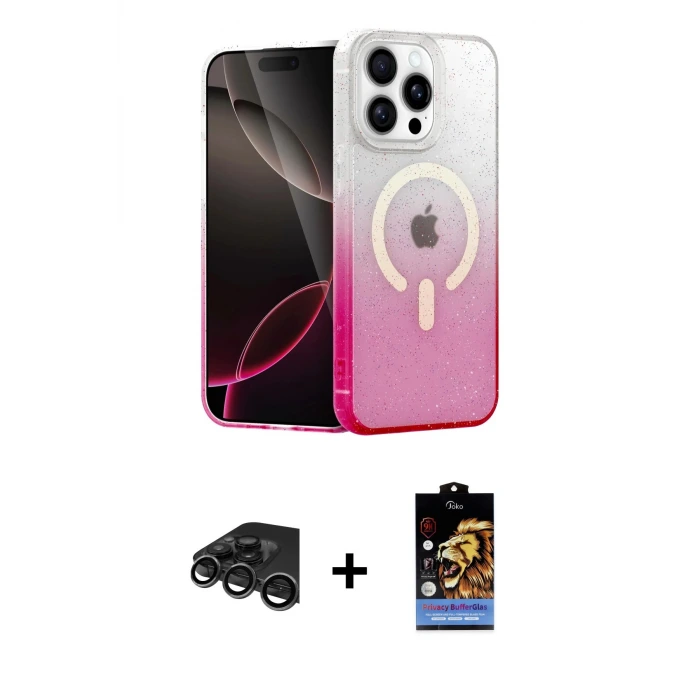 ieg™ iPhone 15 Pro Max Kılıf Eksen Minimal Özel Seri - Siyah Buffer Hayalet Cam Ekran Koruyucu + Raze Metal Kamera Lens - TMGI