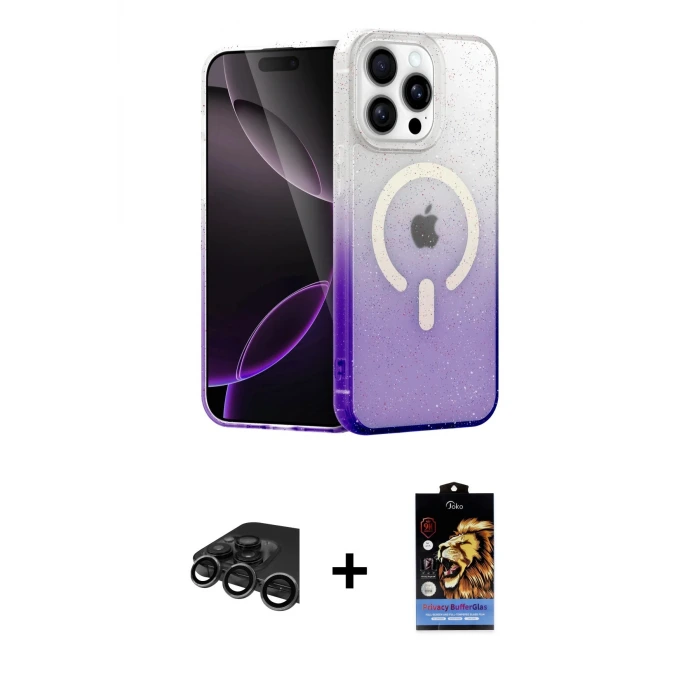 ieg™ iPhone 15 Pro Max Kılıf Eksen Minimal Özel Seri - Siyah Buffer Hayalet Cam Ekran Koruyucu + Raze Metal Kamera Lens - TMGI