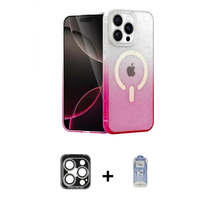 ieg™ iPhone 15 Pro Max Kılıf Eksen Minimal Özel Seri - Siyah Joko Magic 5D Cam + PVD Metal Kamera Lens - GS