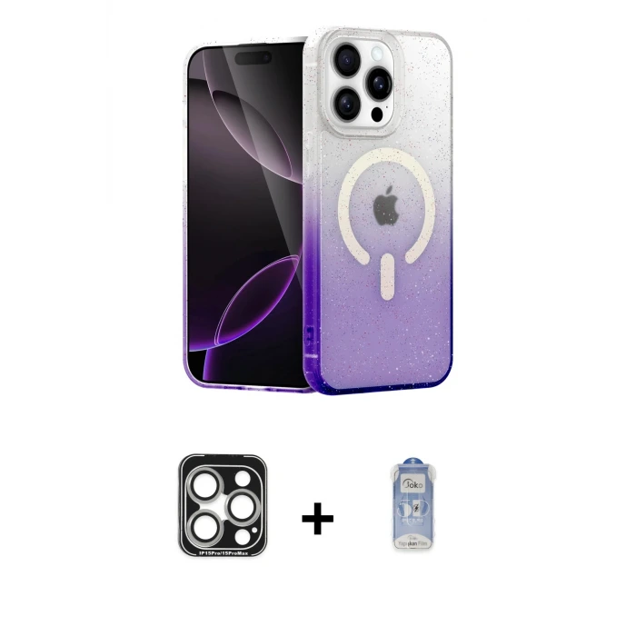 ieg™ iPhone 15 Pro Max Kılıf Eksen Minimal Özel Seri - Siyah Joko Magic 5D Cam + PVD Metal Kamera Lens - GS