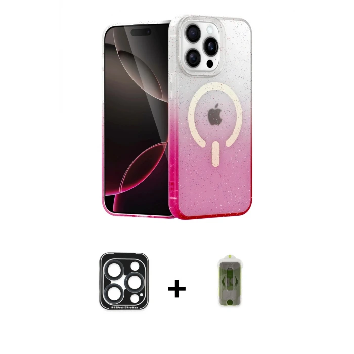 ieg™ iPhone 15 Pro Max Kılıf Eksen Minimal Özel Seri - Siyah Joko Magic 5D Hayalet Cam + PVD Metal Kamera Lens - LT