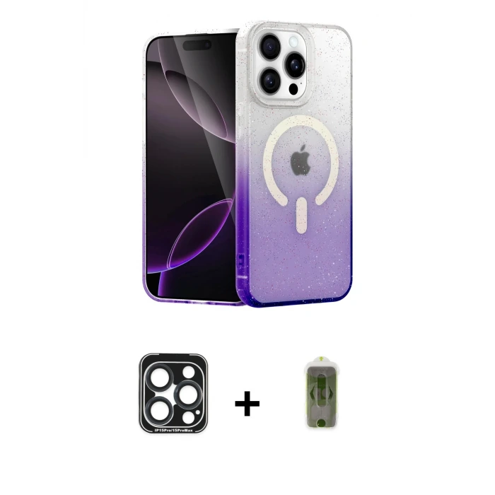 ieg™ iPhone 15 Pro Max Kılıf Eksen Minimal Özel Seri - Siyah Joko Magic 5D Hayalet Cam + PVD Metal Kamera Lens - LT