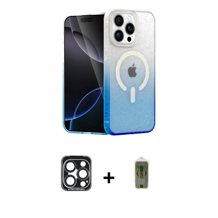 ieg™ iPhone 15 Pro Max Kılıf Eksen Minimal Özel Seri - Siyah Joko Magic 5D Hayalet Cam + PVD Metal Kamera Lens - LT
