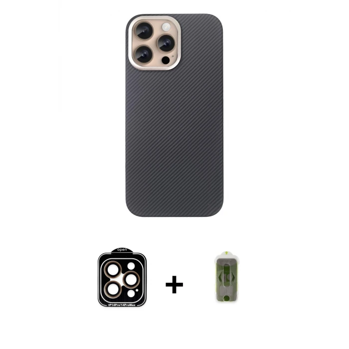 ieg™ iPhone 15 Pro Max Kılıf Eksen Prime - Siyah Joko Magic 5D Hayalet Cam + PVD Metal Kamera Lens - TU