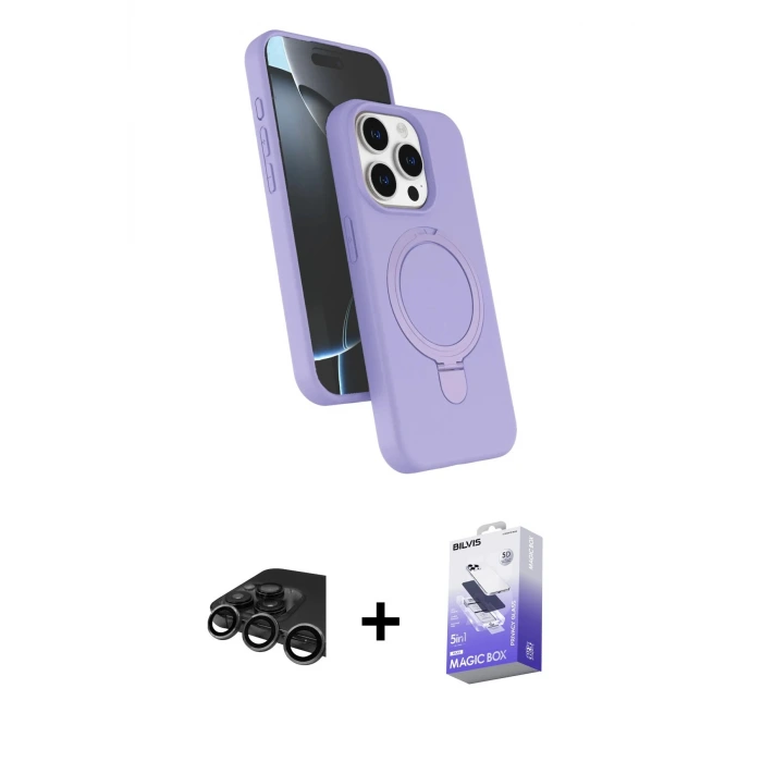 ieg™ iPhone 15 Pro Max Kılıf İz Işık Koleksiyonu - Siyah Bilvis 5in1 5D Magic Hayalet Cam Ekran Koruyucu + Raze Metal Kamera Lens - TMGI