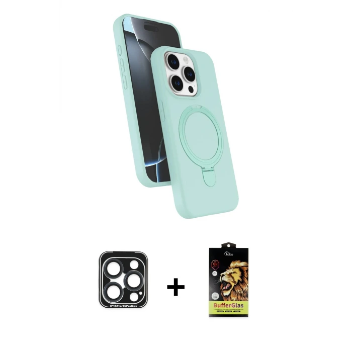 ieg™ iPhone 15 Pro Max Kılıf İz Işık Koleksiyonu - Siyah Buffer Cam Ekran Koruyucu + PVD Metal Kamera Lens - LT
