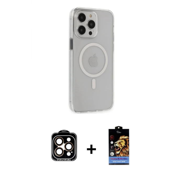ieg™ iPhone 15 Pro Max Kılıf Kıvılcım Asil Özel Seri - Siyah Buffer Hayalet Cam Ekran Koruyucu + PVD Metal Kamera Lens - TU