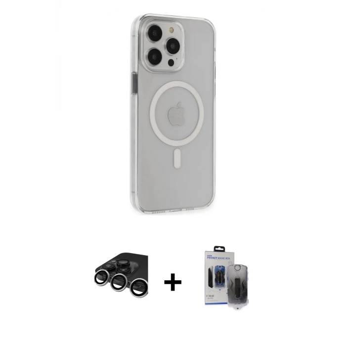 ieg™ iPhone 15 Pro Max Kılıf Kıvılcım Asil Özel Seri - Siyah Vanessa Magic Hayalet Cam + Raze Metal Kamera Lens - GS