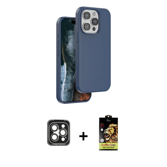 ieg™ iPhone 15 Pro Max Kılıf Kıvılcım Çizgi Serisi - Siyah Buffer Cam Ekran Koruyucu + PVD Metal Kamera Lens - GI
