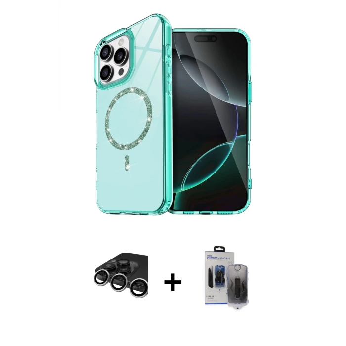 ieg™ iPhone 15 Pro Max Kılıf Kıvılcım Form Prime - Siyah Vanessa Magic Hayalet Cam + Raze Metal Kamera Lens - GS