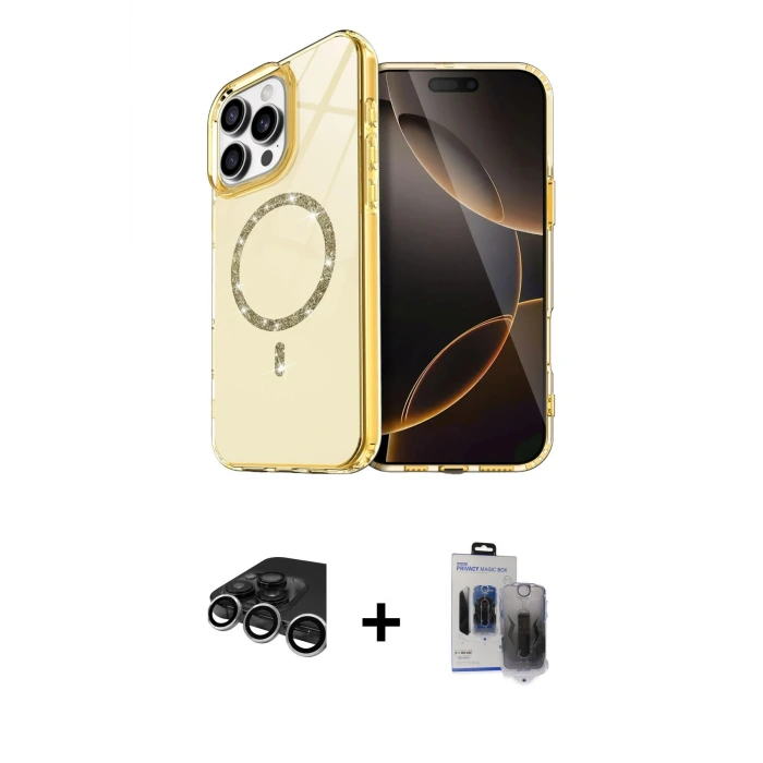 ieg™ iPhone 15 Pro Max Kılıf Kıvılcım Form Prime - Siyah Vanessa Magic Hayalet Cam + Raze Metal Kamera Lens - GS