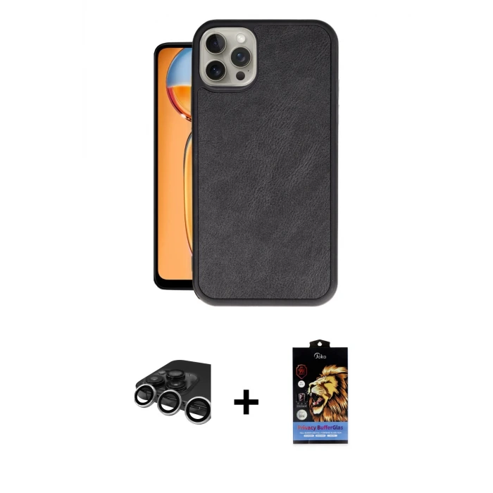 ieg™ iPhone 15 Pro Max Kılıf Kıvılcım Işık Serisi - Siyah Buffer Hayalet Cam Ekran Koruyucu + Raze Metal Kamera Lens - GS