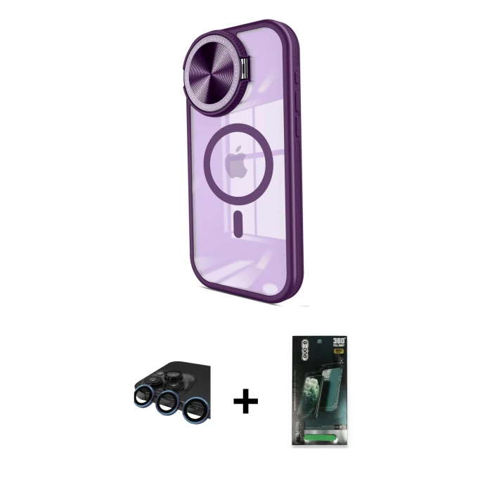 ieg™ iPhone 15 Pro Max Kılıf Kıvılcım Modern Koleksiyonu - Şeffaf 360 Full Body Arka Koruyucu + Raze Metal Kamera Lens - LT