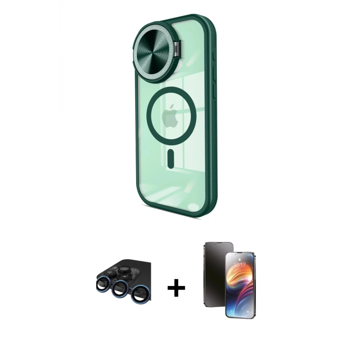 ieg™ iPhone 15 Pro Max Kılıf Kıvılcım Modern Koleksiyonu - Siyah 3D Antistatik Mat Seramik Nano Ekran Koruyucu + Raze Metal Kamera Lens - LT
