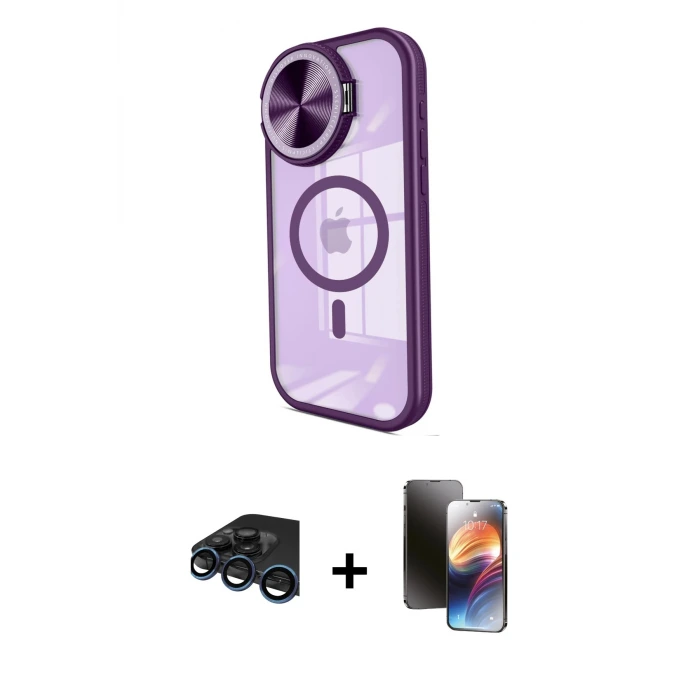 ieg™ iPhone 15 Pro Max Kılıf Kıvılcım Modern Koleksiyonu - Siyah 3D Antistatik Mat Seramik Nano Ekran Koruyucu + Raze Metal Kamera Lens - LT