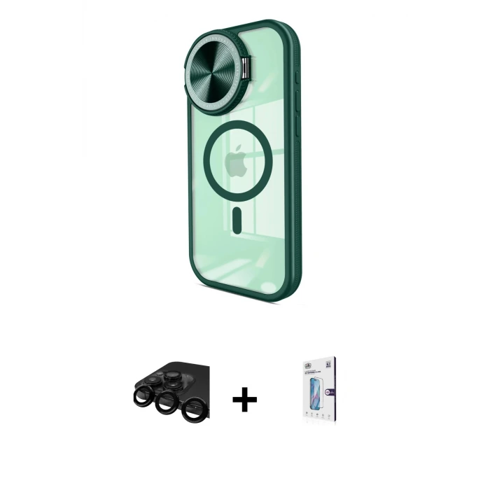ieg™ iPhone 15 Pro Max Kılıf Kıvılcım Modern Koleksiyonu - Siyah Bilvis 0.18mm Plus Cam Ekran Koruyucu + Raze Metal Kamera Lens - SH