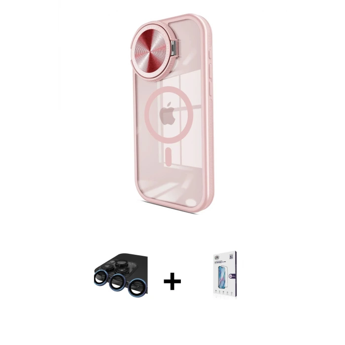 ieg™ iPhone 15 Pro Max Kılıf Kıvılcım Modern Koleksiyonu - Siyah Bilvis 0.18mm Plus Cam Ekran Koruyucu + Raze Metal Kamera Lens - LT