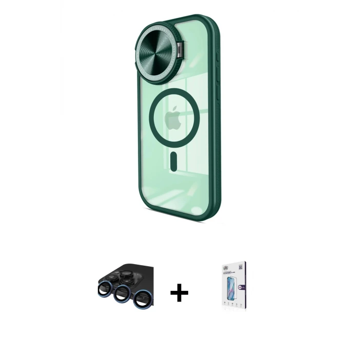 ieg™ iPhone 15 Pro Max Kılıf Kıvılcım Modern Koleksiyonu - Siyah Bilvis 0.18mm Plus Cam Ekran Koruyucu + Raze Metal Kamera Lens - LT