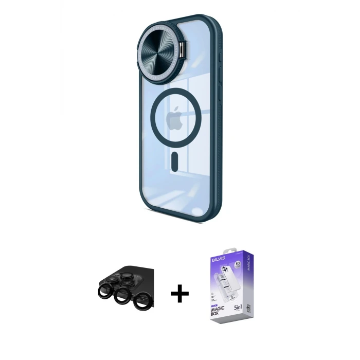 ieg™ iPhone 15 Pro Max Kılıf Kıvılcım Modern Koleksiyonu - Siyah Bilvis 5in1 3D Magic Cam Ekran Koruyucu + Raze Metal Kamera Lens - SH