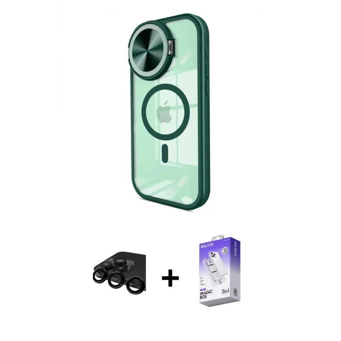 ieg™ iPhone 15 Pro Max Kılıf Kıvılcım Modern Koleksiyonu - Siyah Bilvis 5in1 3D Magic Cam Ekran Koruyucu + Raze Metal Kamera Lens - SH