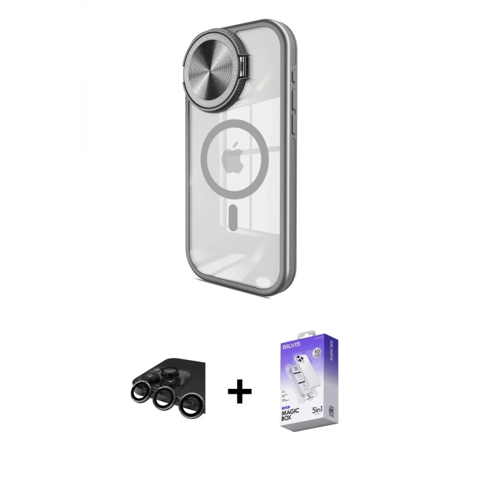 ieg™ iPhone 15 Pro Max Kılıf Kıvılcım Modern Koleksiyonu - Siyah Bilvis 5in1 3D Magic Cam Ekran Koruyucu + Raze Metal Kamera Lens - TMGI