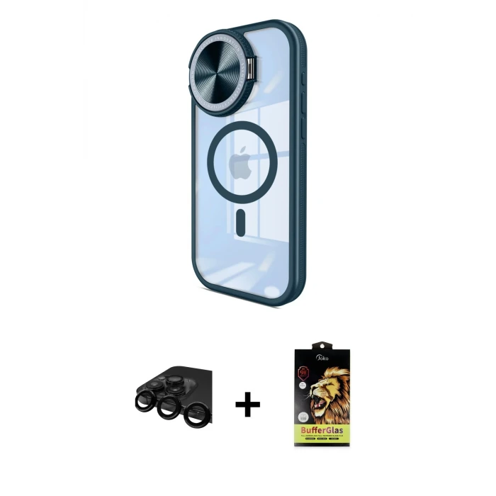 ieg™ iPhone 15 Pro Max Kılıf Kıvılcım Modern Koleksiyonu - Siyah Buffer Cam Ekran Koruyucu + Raze Metal Kamera Lens - SH