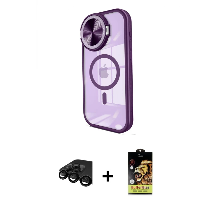 ieg™ iPhone 15 Pro Max Kılıf Kıvılcım Modern Koleksiyonu - Siyah Buffer Cam Ekran Koruyucu + Raze Metal Kamera Lens - SH
