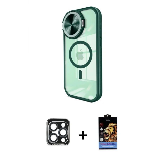 ieg™ iPhone 15 Pro Max Kılıf Kıvılcım Modern Koleksiyonu - Siyah Buffer Hayalet Cam Ekran Koruyucu + PVD Metal Kamera Lens - LT